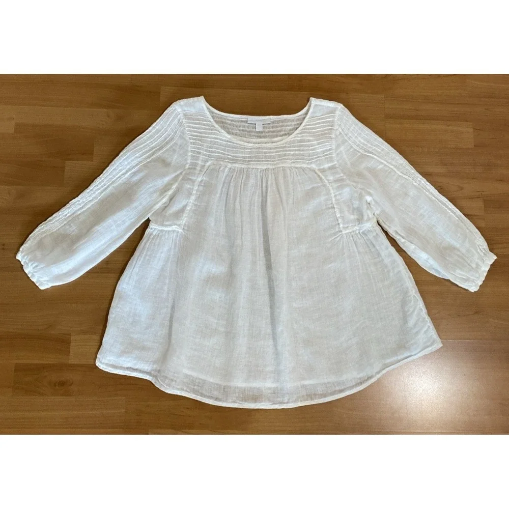 The White Company 100% Linen Blouse Top Size 10 White Pintuck Gauze Peasant Boho - Picture 7 of 15